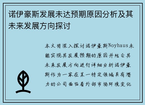 诺伊豪斯发展未达预期原因分析及其未来发展方向探讨