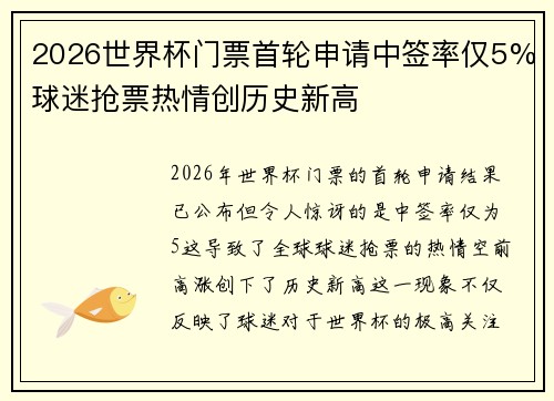 2026世界杯门票首轮申请中签率仅5%球迷抢票热情创历史新高